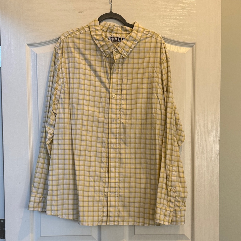Duluth Trading Co Men's Yellow Checkered Button-Down Shirt